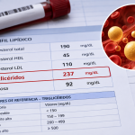 Analítica de sangre con el valor de triglicéridos destacado