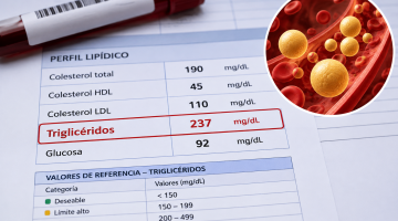 Analítica de sangre con el valor de triglicéridos destacado