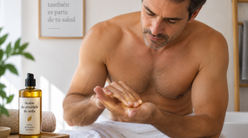 Hombre preparando aceite para realizar masajes para Peyronie