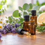 Aceites esenciales naturales con lavanda, menta, romero, eucalipto y limón