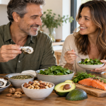 Pareja adulta compartiendo alimentos ricos en zinc, magnesio y L-arginina