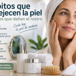 Hábitos que envejecen la piel como dormir con maquillaje, tocarse la cara, no usar protector solar y descuidar la hidratación