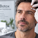 Hombre recibiendo una aplicación de Botox en la frente en una clínica estética