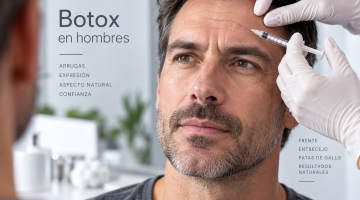 Hombre recibiendo una aplicación de Botox en la frente en una clínica estética