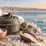 Cosméticos con sales y minerales del Mar Muerto junto a sus aguas