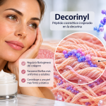 Mujer junto a una representación del péptido Tripeptide-10 Citrulline actuando sobre las fibrillas de colágeno