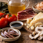 Sabor umami en alimentos naturales como tomate, queso curado, setas, anchoas y caldo