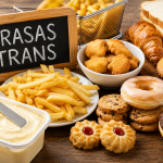 Alimentos que pueden contener grasas trans como bollería, fritos y productos procesados