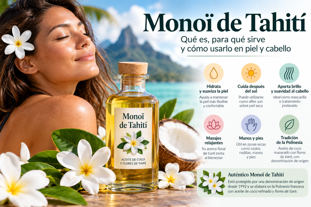 Monoï de Tahití: qué es, para qué sirve y cómo usarlo en piel y cabello