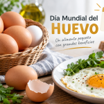 Huevos y plato con huevo frito para ilustrar el Día Mundial del Huevo