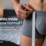 Hombre adulto con cinta métrica junto a la cintura para ilustrar el tamaño del pene