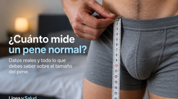 Hombre adulto con cinta métrica junto a la cintura para ilustrar el tamaño del pene