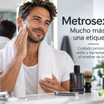 Hombre aplicándose crema facial como ejemplo de cuidado personal metrosexual