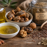 Alimento rancio: aceite, frutos secos y semillas deteriorados