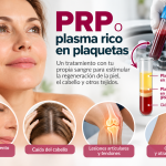 Mujer junto a una muestra de plasma rico en plaquetas y aplicaciones del PRP en piel, cabello y articulaciones