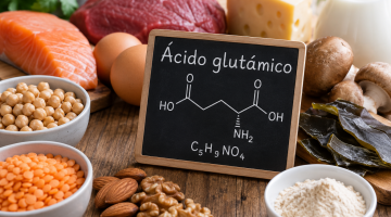 Ácido glutámico y alimentos que lo contienen como pescado, carne, huevos, lácteos, legumbres y frutos secos