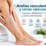 Piernas con arañas vasculares y venas varicosas, con referencia a láser y escleroterapia