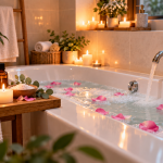 Convierte tu cuarto de baño en un spa con bañera, velas y ambiente relajante
