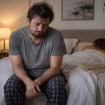 Hombre preocupado tras una relación sexual por dificultad para llegar al clímax
