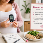 Embarazada controlando la glucosa por diabetes gestacional