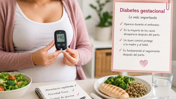 Embarazada controlando la glucosa por diabetes gestacional