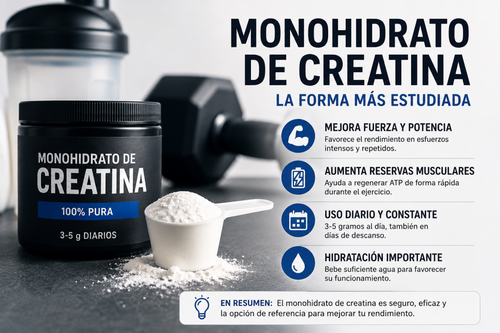 Monohidrato de creatina: cómo tomarlo y por qué es el más estudiado
