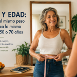 Mujer madura valorando su peso y bienestar con el paso de los años