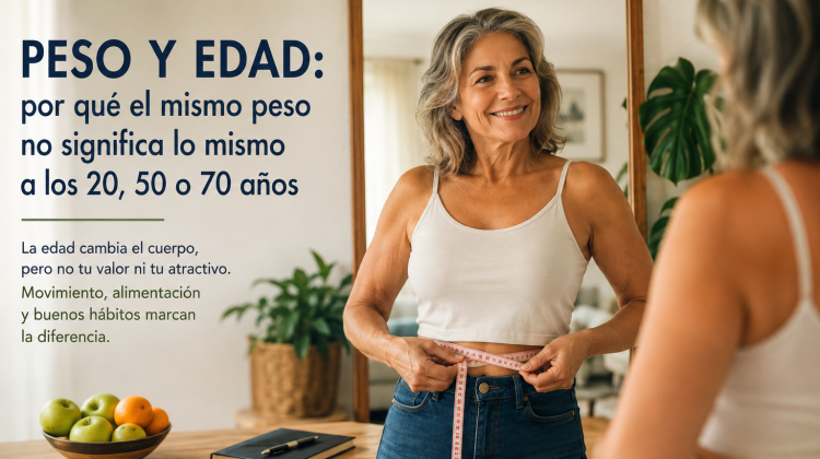 Mujer madura valorando su peso y bienestar con el paso de los años
