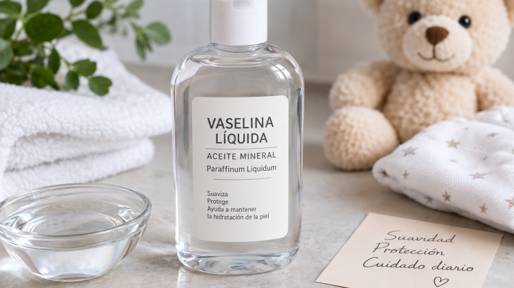 Vaselina líquida o aceite mineral derivado del petróleo para uso cosmético