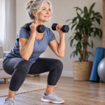 Entrenamiento de fuerza con mancuernas realizado por una mujer